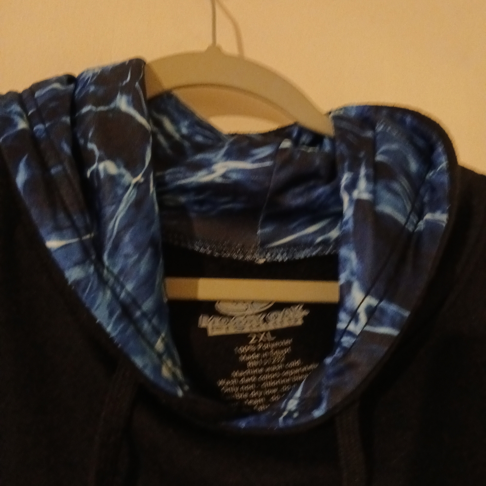 Black Hoodie with Tie Dye Blue Design Flag & Hood. - Picture 4 of 9